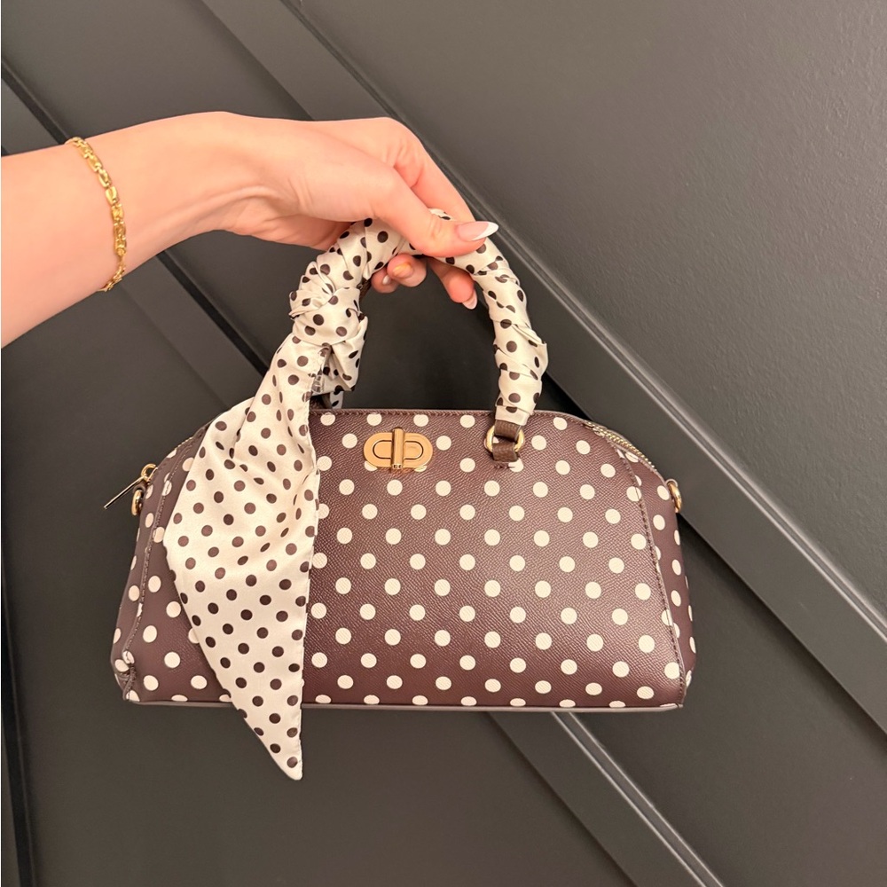 Polka Dot Brown Dome Satchel Handbag - Designer Style